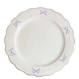 Yedi BLUE BOWS on White Dinner Plate 10" Ceramic Coquette Gold Trim Wedding